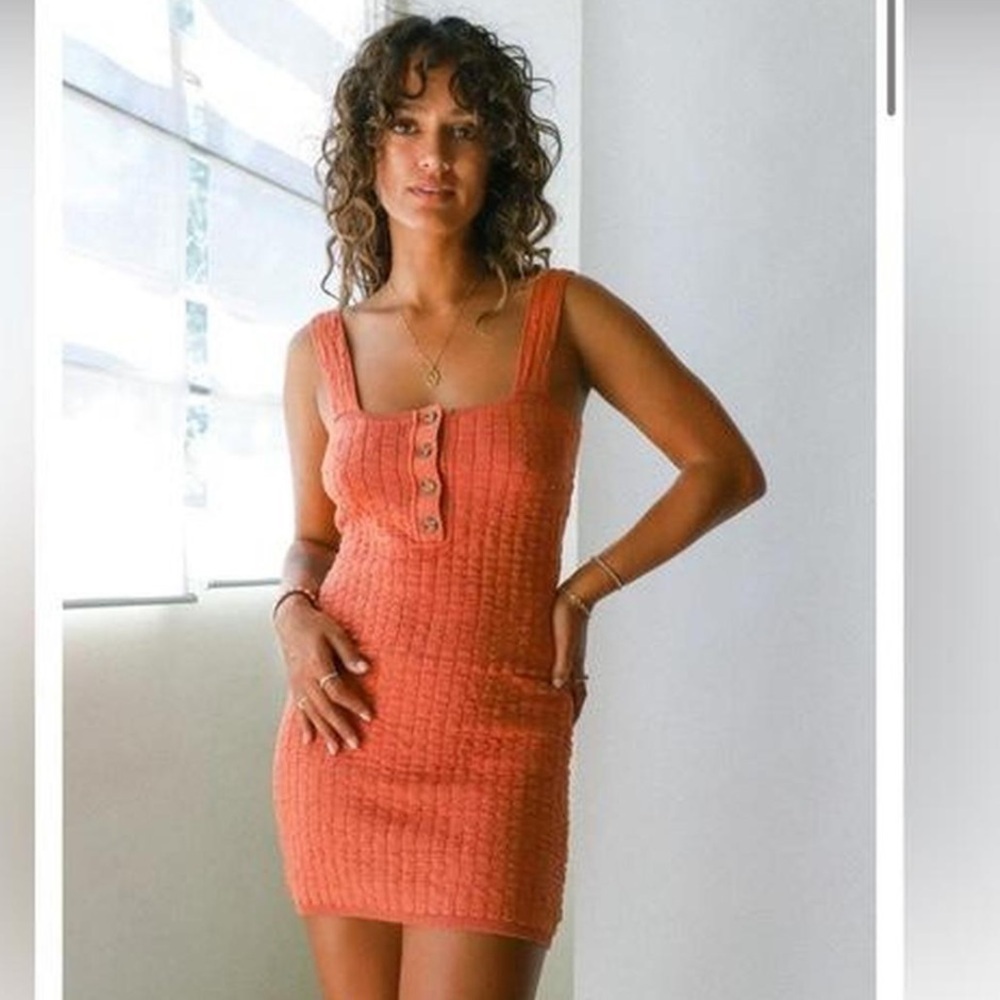 Free People Beach burnt orange seersucker mini dress medium